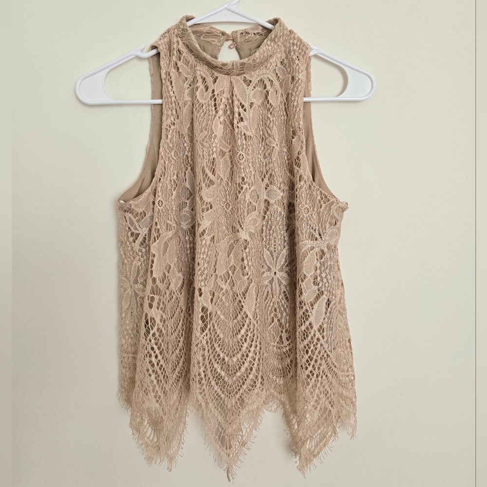 Love Fire Tan Lace Sleeveless Tank Top